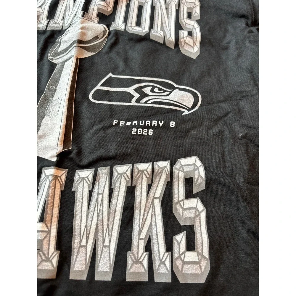 Nike Seattle Seahawks Super Bowl LX Champions T-Shirt Black Men Large NFL Trophy